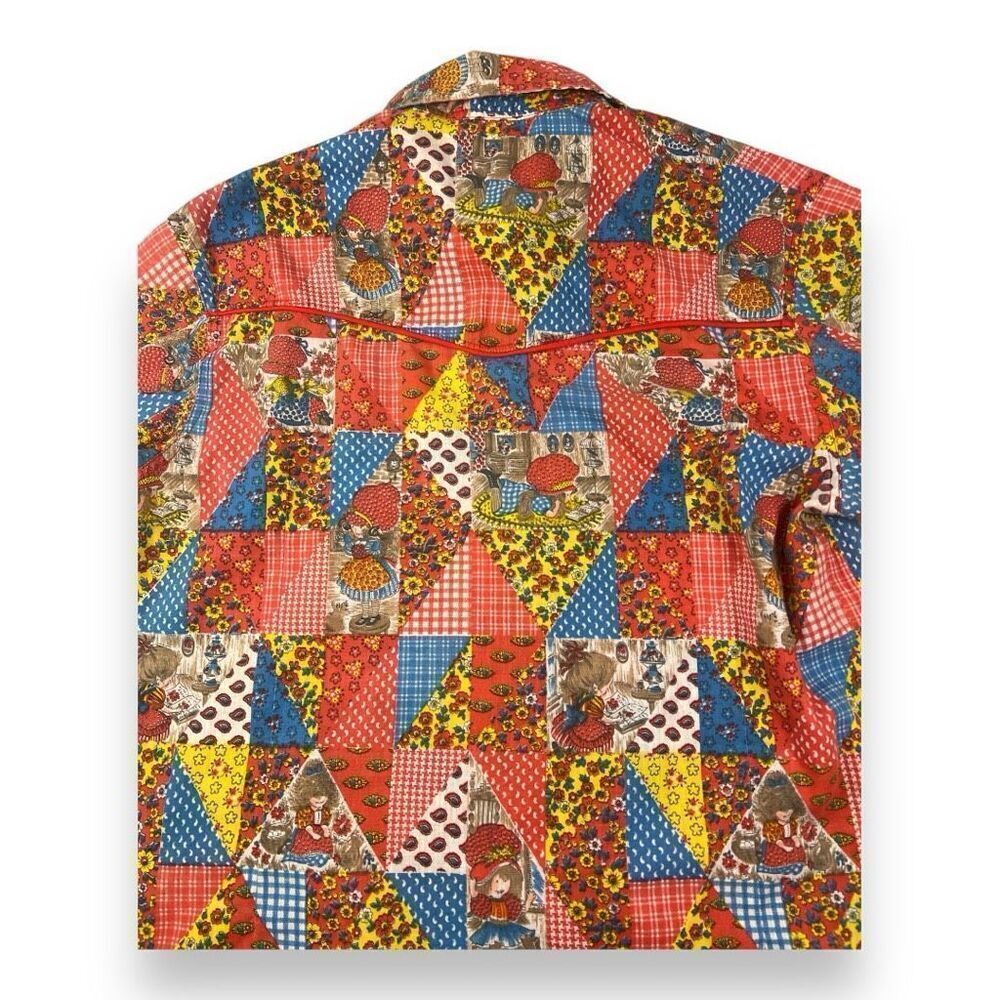 Vintage Patchwork Snap Button Top Size Large - image 4